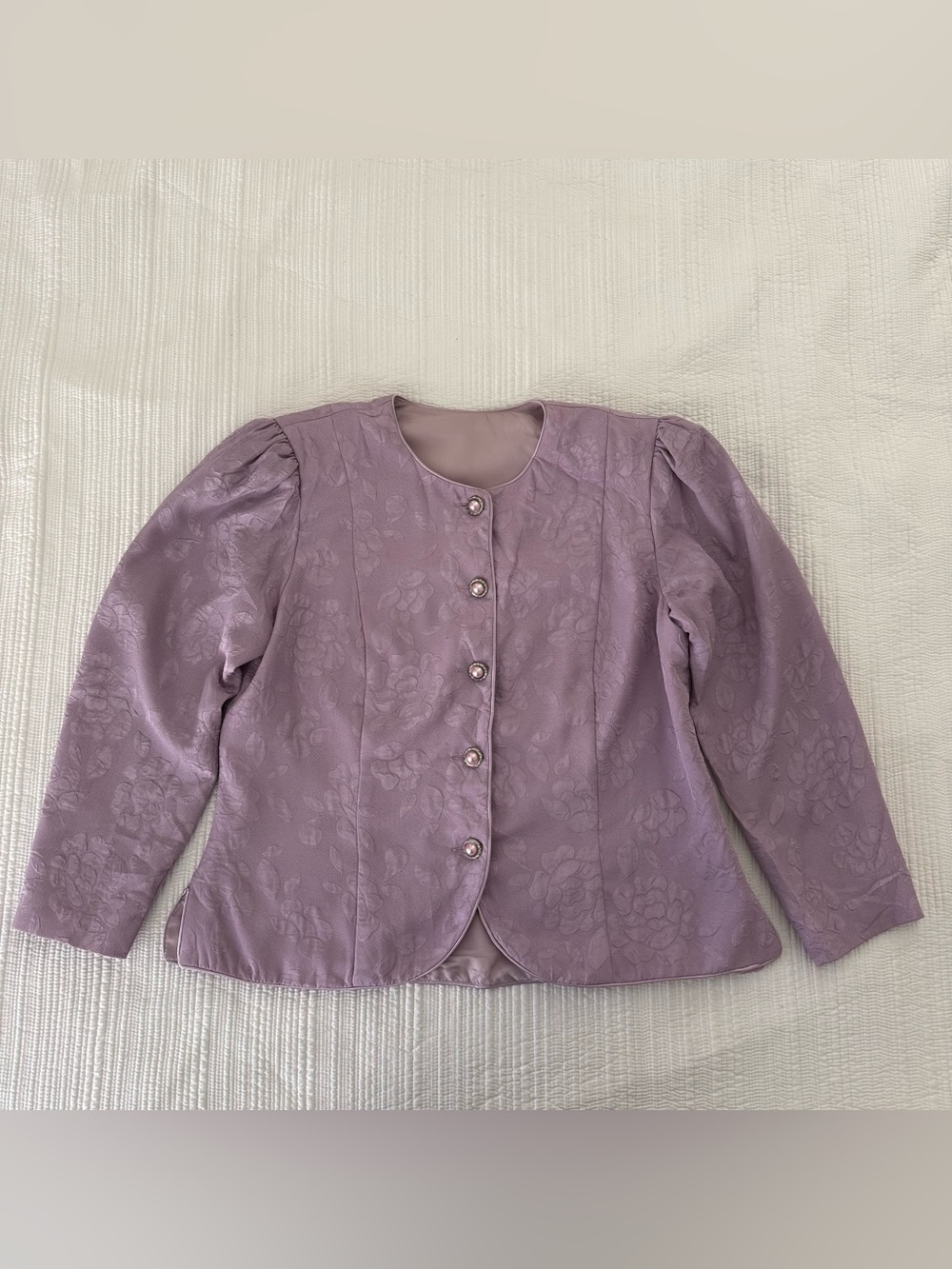 Vintage I. Magnin Lavender Floral Jacquard Blazer Size 14 Made in USA